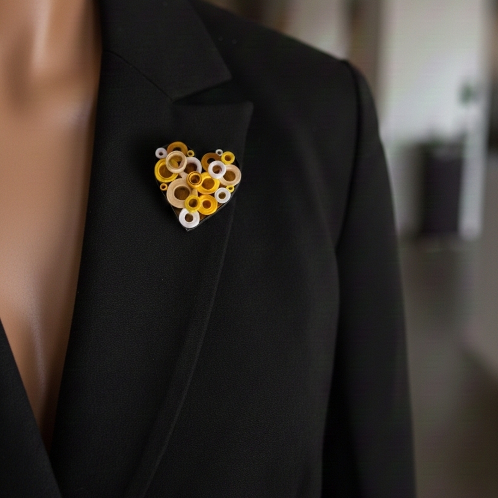 Elegant Yellow & Cream Heart Brooch
